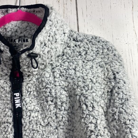 Victorias Secret PINK Sherpa Quarter-Zip Pullover Light Gray Fleece Sweatshirt - Picture 3 of 16